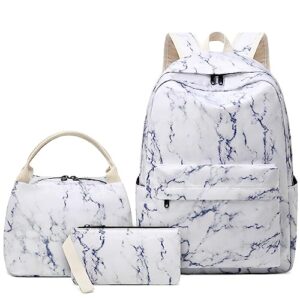 createy school backpack for girls kids backpack with lunch box pencil case lightweight marble prints backpack primary elementary students bookbags school bags set for teens