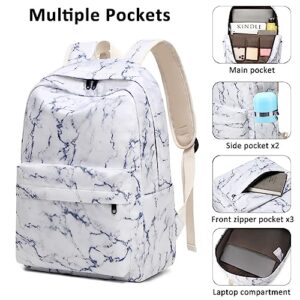 Createy School Backpack for Girls Kids Backpack with Lunch Box Pencil Case Lightweight Marble Prints Backpack Primary Elementary Students Bookbags School Bags Set for Teens