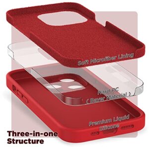 SURPHY Designed for iPhone 14 Pro Case with Screen Protector, (Camera Protection + Soft Microfiber Lining) Liquid Silicone Phone Case, Red