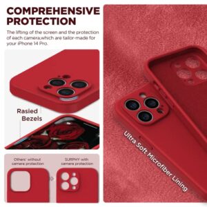 SURPHY Designed for iPhone 14 Pro Case with Screen Protector, (Camera Protection + Soft Microfiber Lining) Liquid Silicone Phone Case, Red
