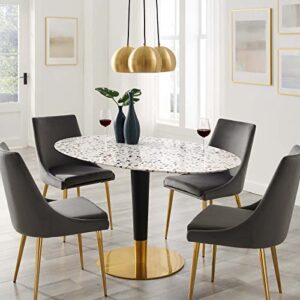modway zinque oval 60" terrazzo dining table in gold white
