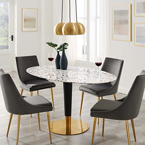 Modway Zinque Oval 60" Terrazzo Dining Table in Gold White