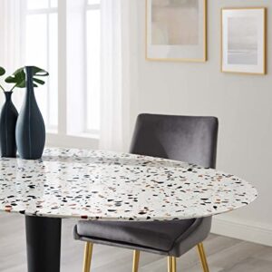 Modway Zinque Oval 60" Terrazzo Dining Table in Gold White