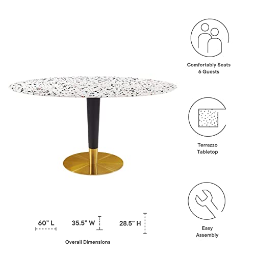 Modway Zinque Oval 60" Terrazzo Dining Table in Gold White