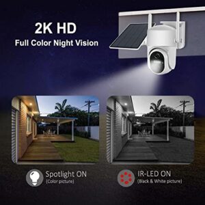 Solar Security Cameras Wireless Outdoor Battery Powered, Pan Tilt WiFi Camera for Home Security, 2K HD Video Surveillance Color Night Vision, 2 Way Talk, PIR Human Motion Detection, Phone App Alerts