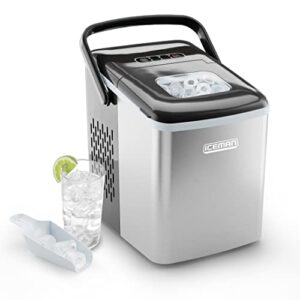 chefman dual-size countertop ice machine, portable ice maker machine, creates 2 cube sizes in 6 mins, holds 1.3 lb. of ice, makes up to 26 lb in 24 hours, self-cleaning scoop included, stainless-steel