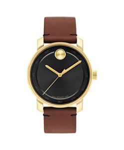 movado bold access men's stainless steel swiss quartz watch with 21 mm cognac leather strap (model: 3600915)