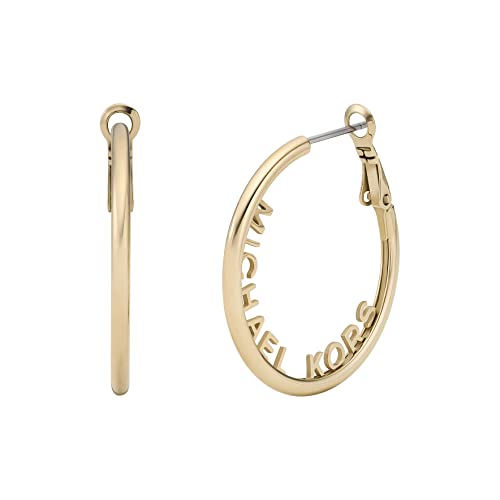 Michael Kors Women's Gold-Tone Stainless Steel Logo Hoop Earrings (Model: MKJ7993710)