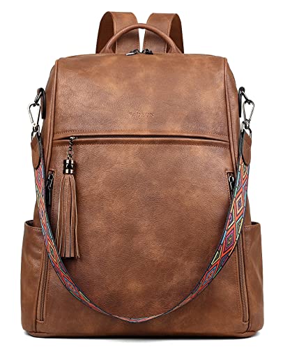 FADEON Laptop Backpack Purse for Women Large Designer PU Leather Laptop Bag, Ladies Computer Shoulder Bags