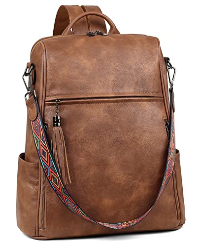 FADEON Laptop Backpack Purse for Women Large Designer PU Leather Laptop Bag, Ladies Computer Shoulder Bags