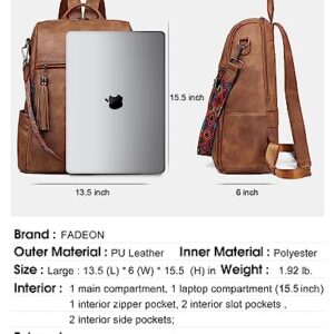 FADEON Laptop Backpack Purse for Women Large Designer PU Leather Laptop Bag, Ladies Computer Shoulder Bags