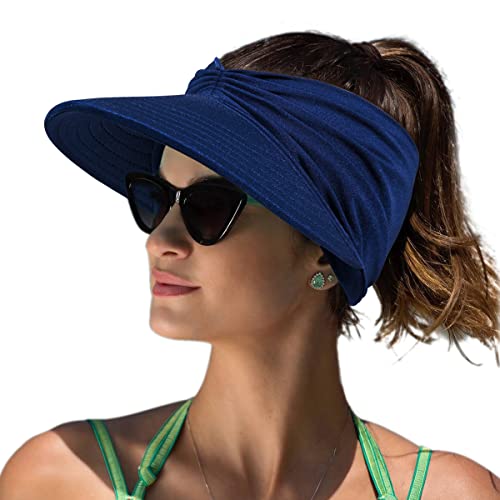 Women Sport Sun Visor Hats,Empty Top Baseball Sun Cap,Womens Sunhats with uv Protection,Sun Hats for Young Girls Women Beach Dark Navy-1pcs