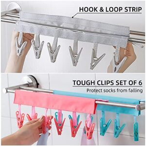 Pansyling Foldable Travel Clothespin Hangers Cloth Clip for Underwear Sock Drying Rack with Clips for Laundry Folding Travel Vecro Hanger Clips Clothesline with 6 Clips, Red Set of 4