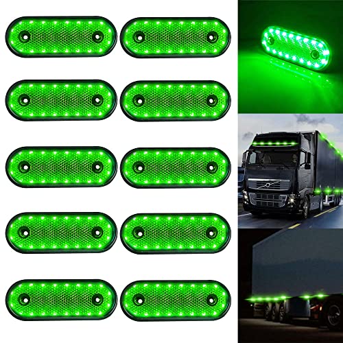 Led Truck Side Marker Light Surface Mount, 10PCS Green Sealed Trailer Led Side Marker Clearance Lights 12-24V Side Marker Indicator Lights IP68 Waterproof for Trailer Truck Boat Deck RV Camper