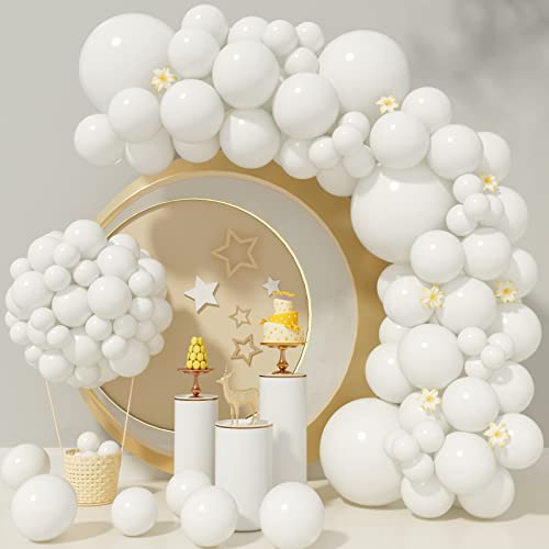 White Balloons 110Pcs White Balloon Garland Arch Kit 5/10/12/18 Inch Matte Latex White Balloons Different Sizes as Baby Shower Balloons Birthday Balloons Wedding Christmas Balloons Party Decorations