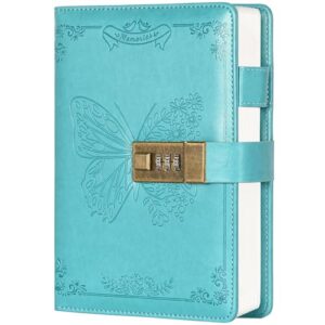 billtigif diary with lock, journal for women girls, vintage lock journal refillable personal locking notebook secret journal with combination lock, 5.3'' x 7.8'' (blue)