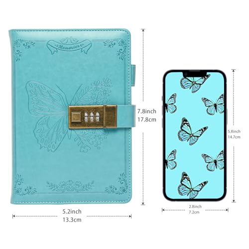 Billtigif Diary with Lock, Journal for Women Girls, Vintage Lock Journal Refillable Personal Locking Notebook Secret Journal with Combination Lock, 5.3'' x 7.8'' (Blue)