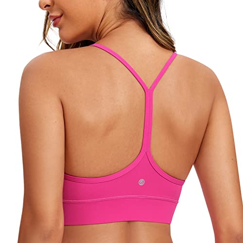 CRZ YOGA Butterluxe Womens Y-Back Racerback Sports Bra - Spaghetti Straps Wireless Scoop Neck Athletic Padded Yoga Bra Hibiscus Purple Medium