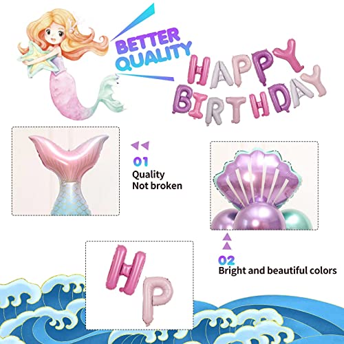 Mermaid Balloons Mermaid Birthday Decorations Mermaid Party Supplies Purple Mermaid Happy Birthday Banner Baby Shower Decorations 28pcs LilyZheng