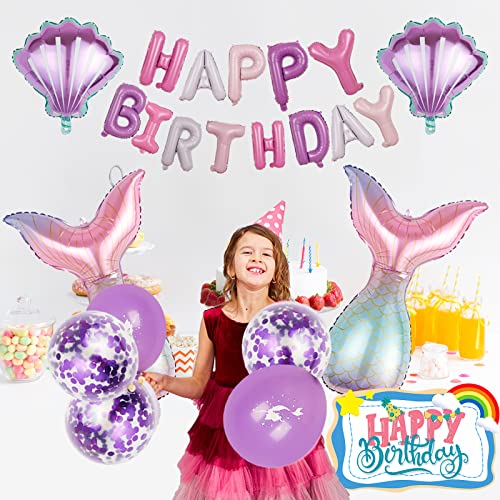 Mermaid Balloons Mermaid Birthday Decorations Mermaid Party Supplies Purple Mermaid Happy Birthday Banner Baby Shower Decorations 28pcs LilyZheng