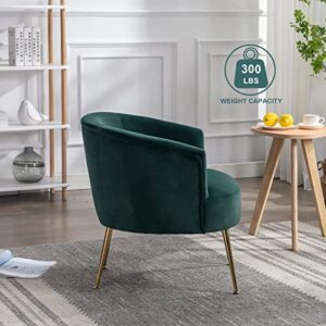 KIVENJAJA Accent Barrel Chair, Modern Velvet Upholstered Club Armchair, Arm Chairs for Living Room Bedroom Small Space Plush with Golden Metal Legs, Dark Green
