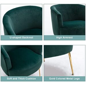KIVENJAJA Accent Barrel Chair, Modern Velvet Upholstered Club Armchair, Arm Chairs for Living Room Bedroom Small Space Plush with Golden Metal Legs, Dark Green
