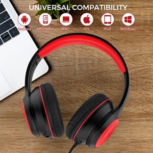 RORSOU K9 Kids Headphones with Microphone, Folding Stereo Bass Headset with 1.5M No-Tangle Cord for Children/Teens/School/Adults, Portable Wired Headphones for Smartphone Tablet Computer MP3/4 (Black)