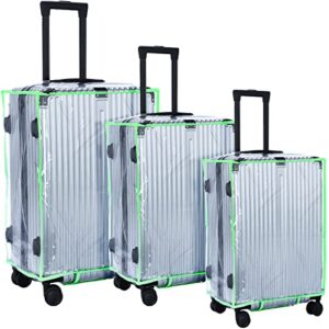 3 pieces clear pvc suitcase protector waterproof cover for luggage cover (fluorescent green border, regular style)