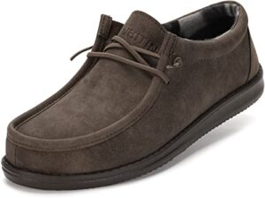 whitin men's slip on loafers suede recycled leather boat shoes casual deck sneakers size 13 lightweight winter warm moc toe walking dark brown 47