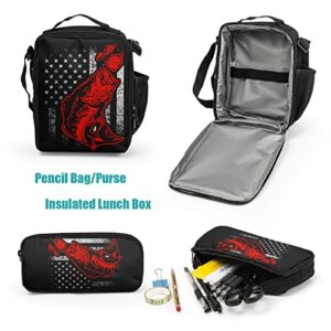 Bass Fishing Lure Teens School Backpack Set American Flag Canvas Girls Boys School Bags Travel Bookbags 3 in 1