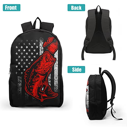 Bass Fishing Lure Teens School Backpack Set American Flag Canvas Girls Boys School Bags Travel Bookbags 3 in 1