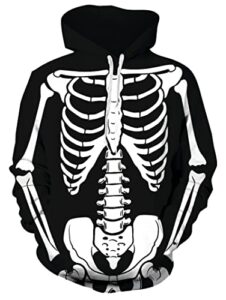 idgreatim men women halloween skeleton hoodie novelty realastic 3d graphic pullover sweatshirt with pocket novelty cpsplay hoody jacket for dead parades xl