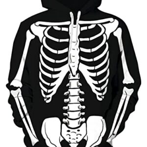 Idgreatim Men Women Halloween Skeleton Hoodie Novelty Realastic 3D Graphic Pullover Sweatshirt with Pocket Novelty Cpsplay Hoody Jacket for Dead Parades XL