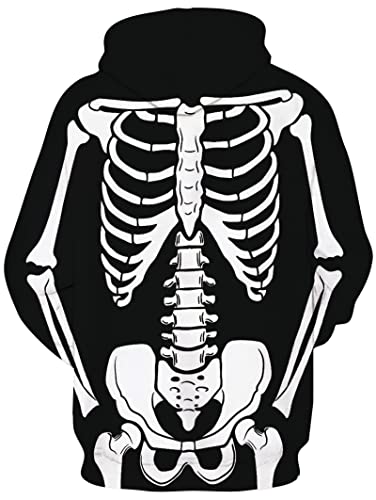 Idgreatim Men Women Halloween Skeleton Hoodie Novelty Realastic 3D Graphic Pullover Sweatshirt with Pocket Novelty Cpsplay Hoody Jacket for Dead Parades XL