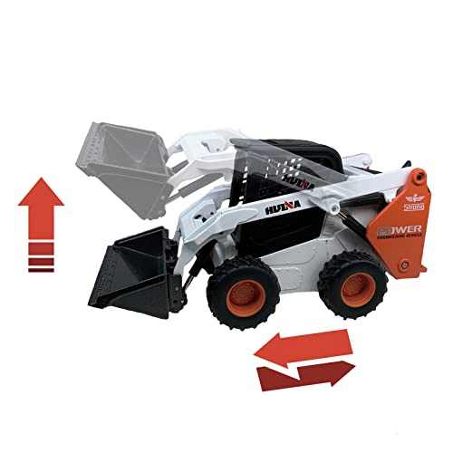 Gemini & Genius Construction Truck 3 in 1 Skid Steer Loader with Metal Forklift and Grab Shovel Construction Vehicle 1/50 Scale Alloy Wheeled Loader Toys for Kids (Wheel/White)