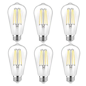 wihtu vintage led edison bulbs, 6w equivalent 60w, st58 antique led filament bulbs, led light bulbs with 95+ cri, high brightness daylight 4000k, 900lumens, e26 medium base, clear glass, 6-pack