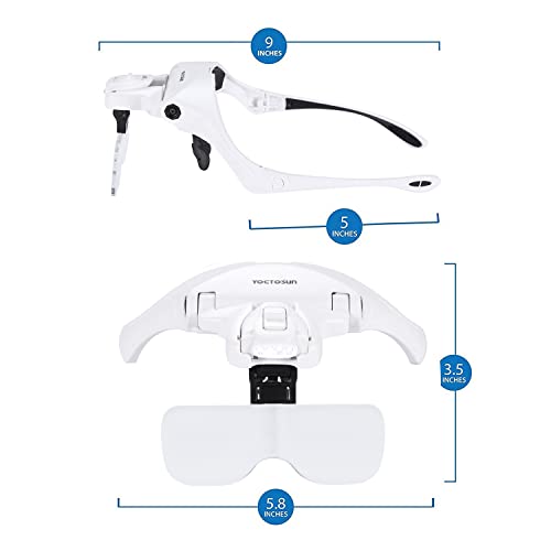 YOCTOSUN Head Magnifying Visor with 4 LED Lights and 5 Detachable Lenses 1X, 1.5X, 2X, 2.5X 3.5X - Hands-Free Headband Magnifier Glass for Jewelry, Arts, Crafts and Close Work