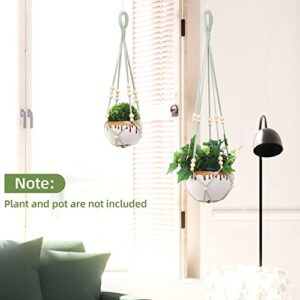 LSEYKRMH 2 Pack Macrame Plant Hangers No Tassel,Hanging Baskets with Wood Bead Hanging Planter Holders No Tail for Indoor Outdoor Plants Holders with Trays & Hooks 24"/31" (Green)