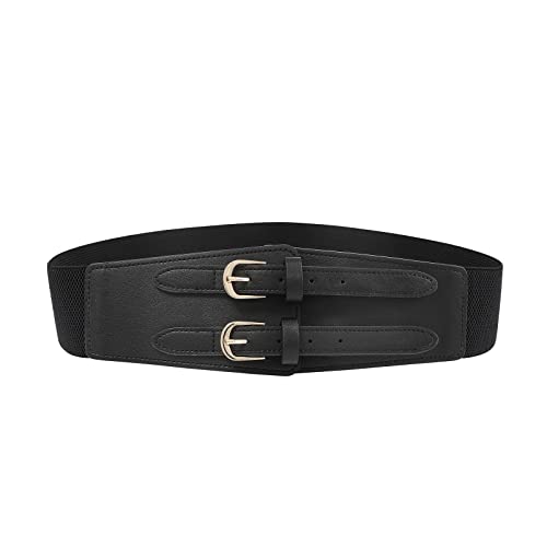 Kajeer Elastic Wide Waist Belt Women - Vintage Cinch Belts Women Wide Stretchy Belt for Dresses(S,Black)
