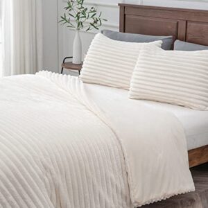 BEDELITE Fleece King Comforter Set -Super Soft & Warm Fluffy White Bedding, Luxury Fuzzy Heavy Bed Set for Winter with 2 Pillow Cases