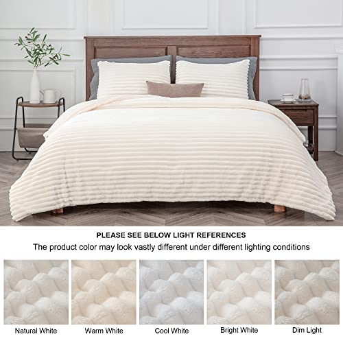 BEDELITE Fleece King Comforter Set -Super Soft & Warm Fluffy White Bedding, Luxury Fuzzy Heavy Bed Set for Winter with 2 Pillow Cases