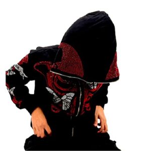 Sunwittafy Rhinestone Full Zip Up Hoodie Over Face Oversized Y2k Jackets Hooded Sweatshirt Vintage Harajuku Streetwear