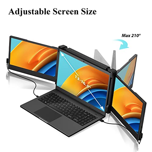 KEFEYA Laptop Screen Extender, 12” Full HD IPS Display Portabe Monitor for Laptop, Attachable Dual Monitor, HDMI/USB-A/Type-C Plug and Play for Windows, Chrome & Mac