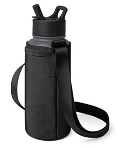 simple modern water bottle carrier sling with adjustable strap | bottle holder crossbody bag for walking, hiking and traveling | summit collection | midnight black