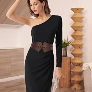 GRACE KARIN Women Stretchy Belt for Dresses Vintage Elastic Wide Waist Belt Dark Brown XL