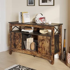 Bestier Wine Bar Cabinet with Detachable Wine Rack Insert, Farmhouse Coffee Bar Sideboard with LED Lights,Wood Entryway Console with Barn Door Rustic Brown