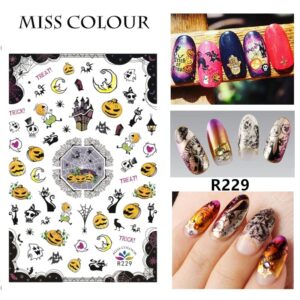 8 Sheets Halloween Nail Art Stickers Decals Self-Adhesive Pegatinas Uñas Cute Scream Horror Skull Spider Web Witch Nail Supplies Nail Art Design Decoration Accessories