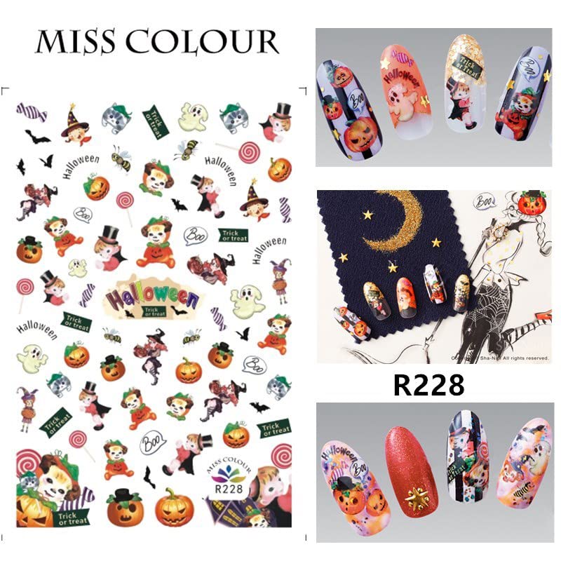 8 Sheets Halloween Nail Art Stickers Decals Self-Adhesive Pegatinas Uñas Cute Scream Horror Skull Spider Web Witch Nail Supplies Nail Art Design Decoration Accessories