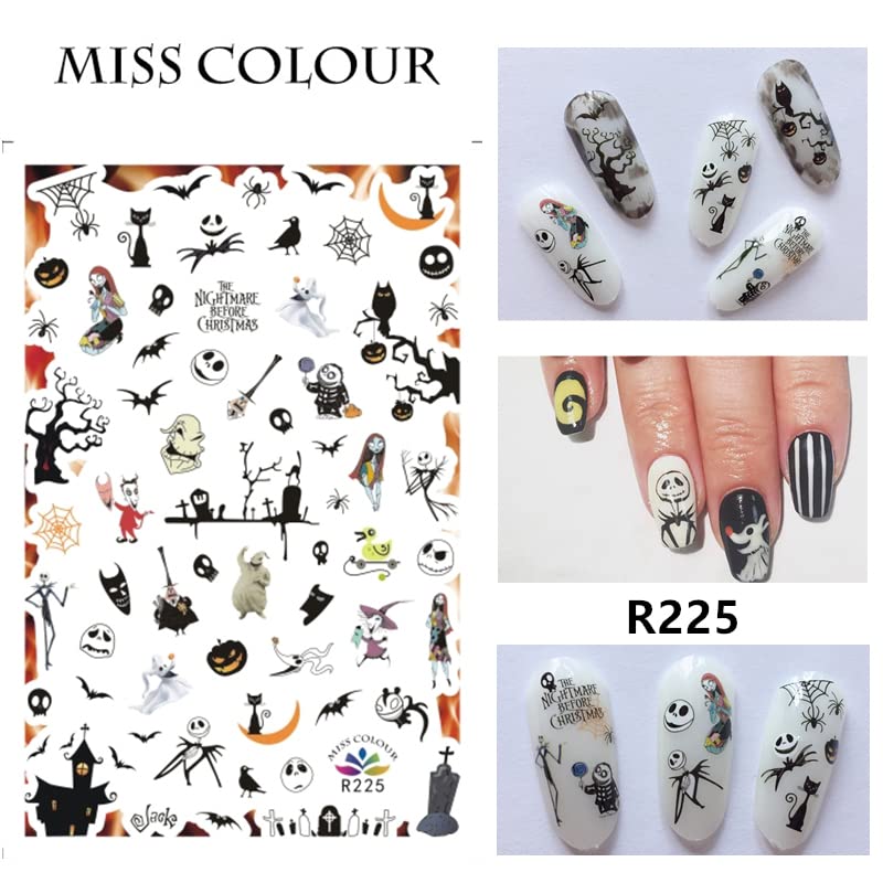 8 Sheets Halloween Nail Art Stickers Decals Self-Adhesive Pegatinas Uñas Cute Scream Horror Skull Spider Web Witch Nail Supplies Nail Art Design Decoration Accessories