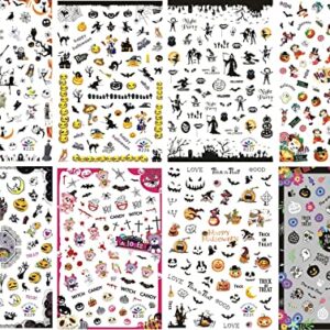 8 Sheets Halloween Nail Art Stickers Decals Self-Adhesive Pegatinas Uñas Cute Scream Horror Skull Spider Web Witch Nail Supplies Nail Art Design Decoration Accessories